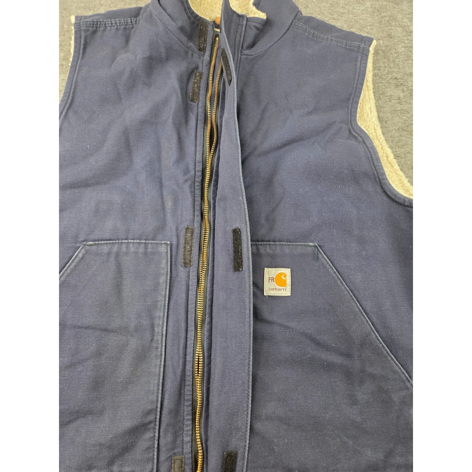 Carhartt Vest Mens XL Navy Blue FR Flame Resistant Sherpa Lined Duck CAT 4 image 3