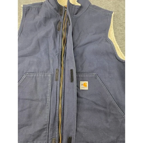 Carhartt Vest Mens XL Navy Blue FR Flame Resistant Sherpa Lined Duck CAT 4 image 3