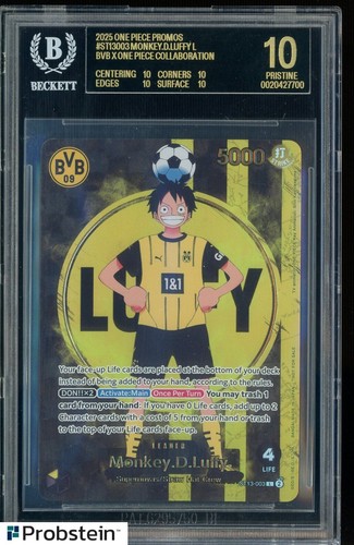 2025 BVB X ONE PIECE MATCH DAY PROMOS #003 MONKEY D. LUFFY BGS 10 BLACK LABEL