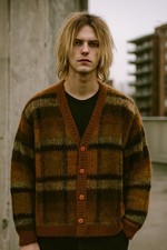 Fuzzy Wool Mohair Knit Cardigan Sweater Paul Harris M Burnt Orange Cobain Grunge