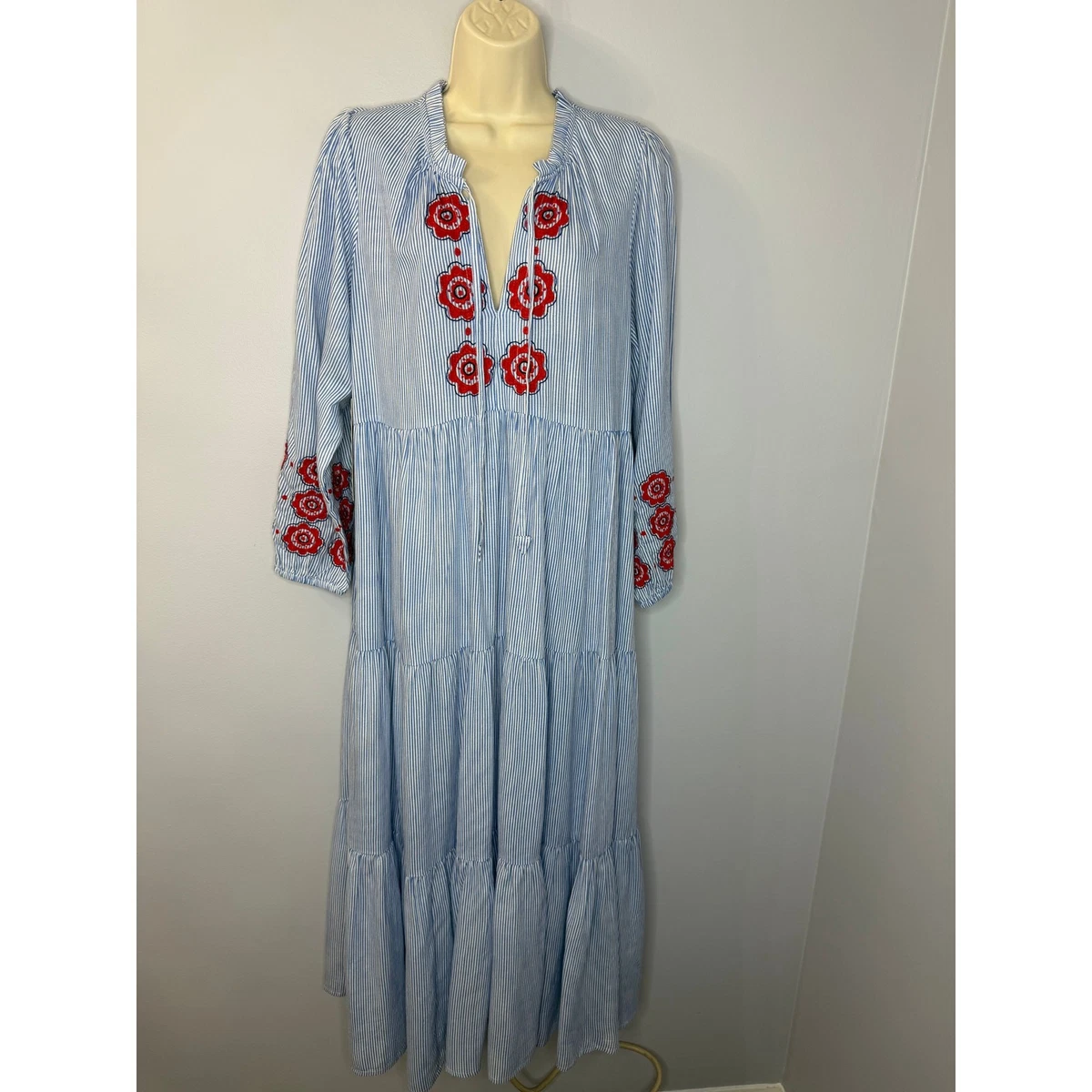 knee length dresses for ladies Trina Turk Women's Catamaran Maxi Dress in Noh Nightfall Stripe Size XXL
