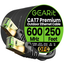 Cat7 Outdoor Ethernet Cable 250Ft SFTP Shielded Foil Twisted Pair, Pure Copper