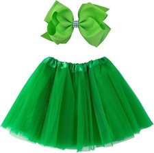 Jastore Girls Tutu Skirt 4 Layers Tulle Tutus for 2-8 Years, Satin Green