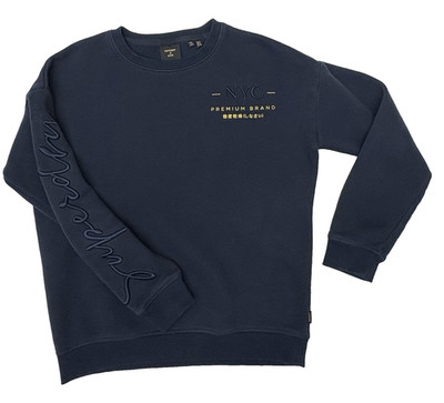 SuperDry Established Crew Sweatshirt - Navy Size 4 US Embroidered Spell Out Logo