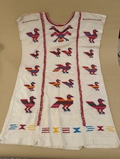 Vintage Guatemalan Huipil Tunic Dress Handwoven Cotton Embroidered Bird Mayan