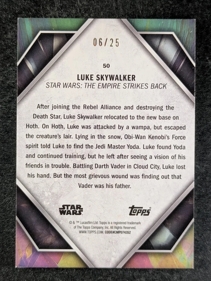 2024 Star Wars Masterwork Topps LUKE SKYWALKER 6/25 Red SP Empire Strikes Back - Image 2 of 3