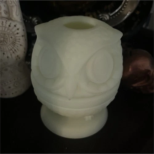 Fenton Art Glass owl-shaped uranium fairy lamp.