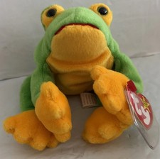Ty Beanie Babie Green and Yellow 8in smoochy Frog - 4039