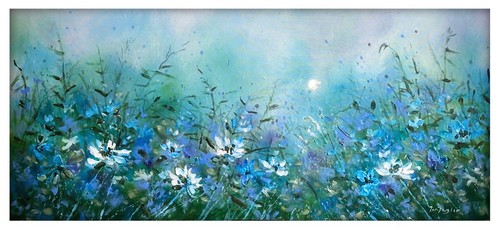 Framed Original Painting - Moon Serenity - Floral Moonlit Art By Jennifer TAYLOR