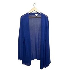 Eileen Fisher Woman Royal Blue Organic Linen Blend Open Front Cardigan 1X