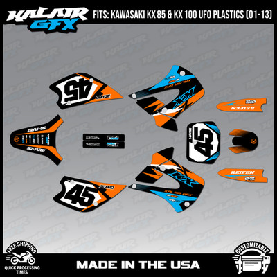 Graphics Kit for Kawasaki KX85 KX100 UFO Restyle 2001-2013 Division - Orange