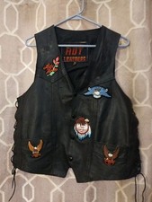 Vintage Hot Leather Vest with Vintage Patches, Harley Davidson Sturgis Size