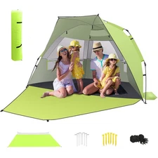 Beach Tent Sun Shelter Pop up Tent Canopy Tent for Outside for 4-6 Person Green