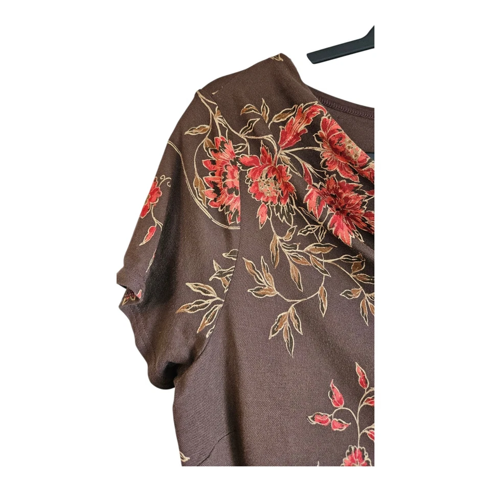 Blusa Emma James Para Mujer XL Marrón Floral Manga Corta Pullover Informal Top Foto 4 de 4
