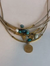 Sea Smadar 24kt Gold Plated Treasure Island Leather Cord & Turquoise Necklace