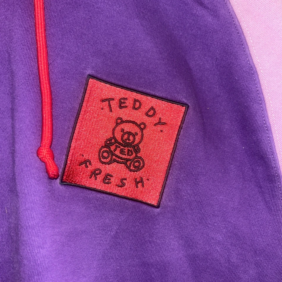 Sudadera con Capucha Teddy Fresh Color Block Sudadera con Cordón Talla L Púrpura Rosa Foto 3 de 4