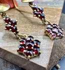 Antique Czech Bohemian silver 900 Natural Rose Garnet Brooch Earrings Victorian