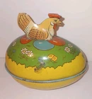 J. Chein Tin Litho Chicken Easter Egg Hen Sitting on an Egg Toy Vintage