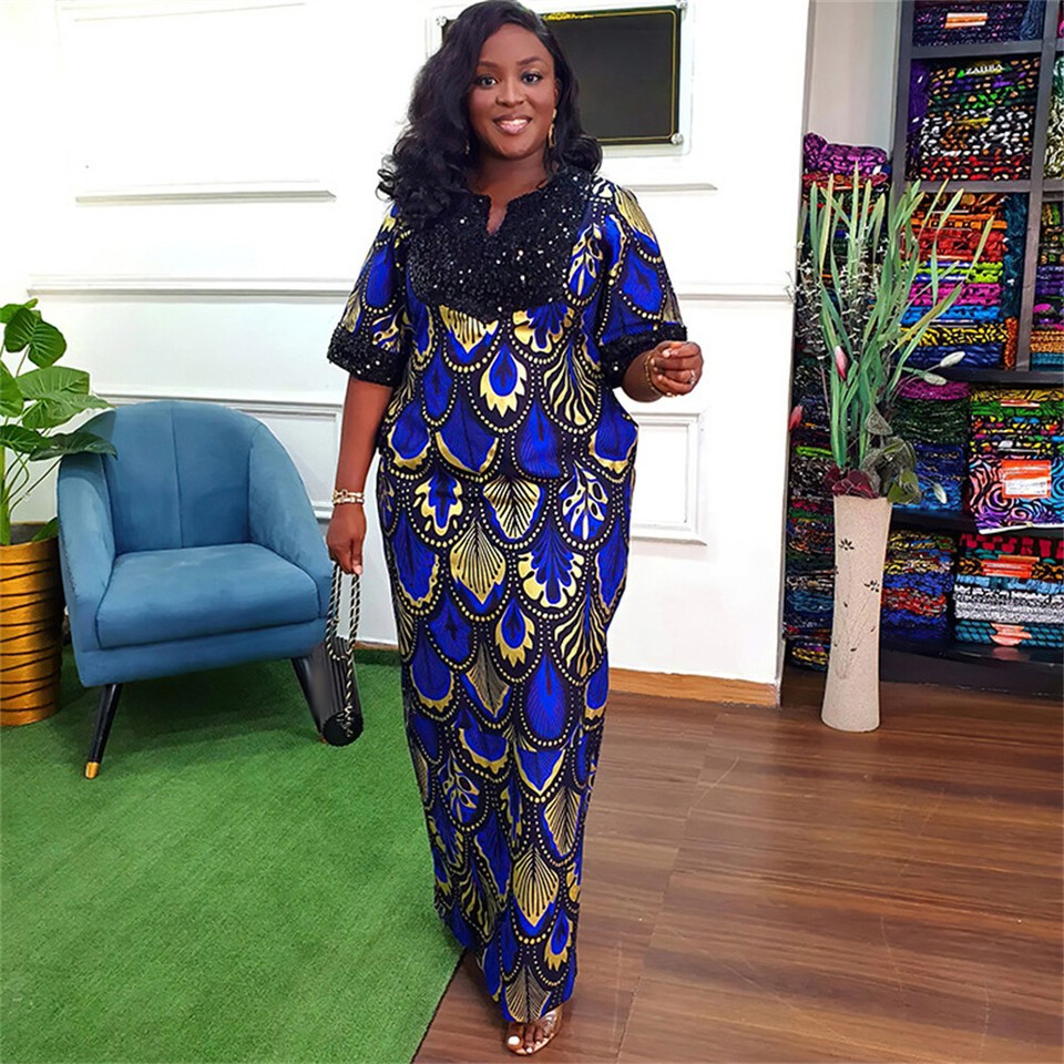 Women Long Sleeve African Print Dress Casual Print Kaftan Dress Noble party Dress Vestidos