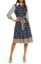 Women's Eliza J Geo Print Belted Shirtdress, Size 18 (similar to 14W) - Blue