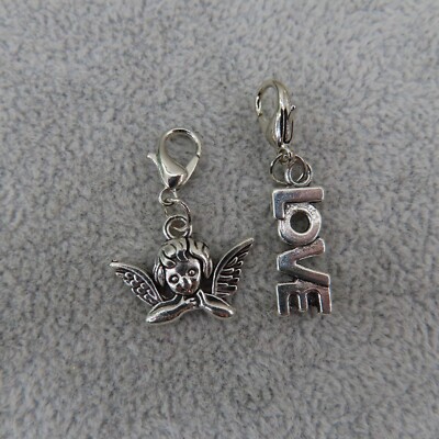ANGEL LOVE Charm Zipper Pull Keychain Add On Clip Dangle Cherub Cupid Set of 2