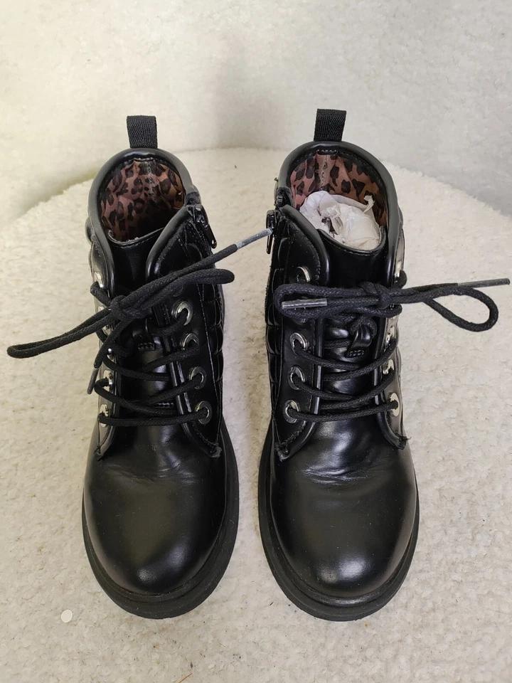 Steve Madden шорты девочек ботинки 2 М черный PU кожаный шнурует вверх лодыжки плоский туфли - Изображение 3 из 4