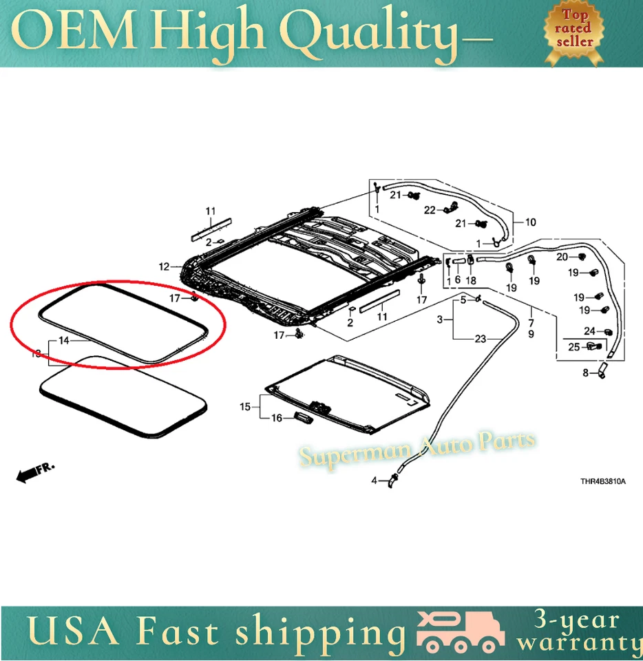 NUEVO sello de impermeabilización de vidrio para techo corredizo para Honda CR-V 2002 2003 2004 2005 2006 Foto 2 de 4