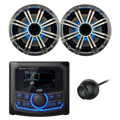 JVC Marine Bluetooth Receiver, 2x 6.5'' 195W LED Speakers, Silver Grilles, Camera