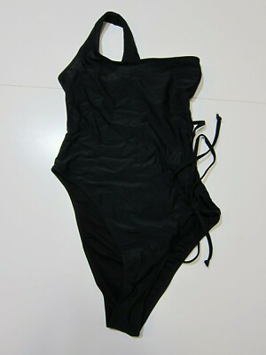 Nasty Gal Black Crisscross Tie Cut Out One Shoulder One Piece Swimsuit Women 10