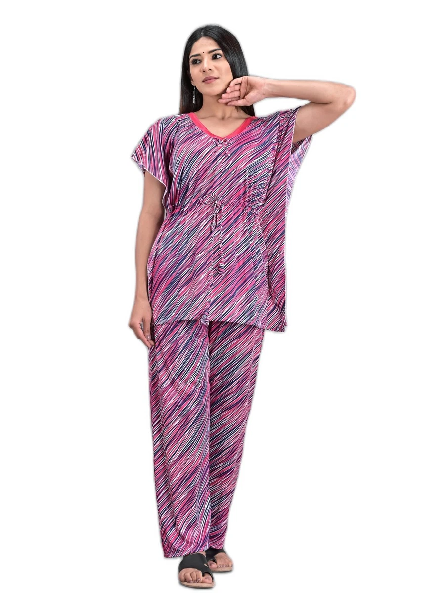 Indian Woman Girl Satin Nighty Suit Sleepwear Home Dress Kaftan Kurta Pajama
