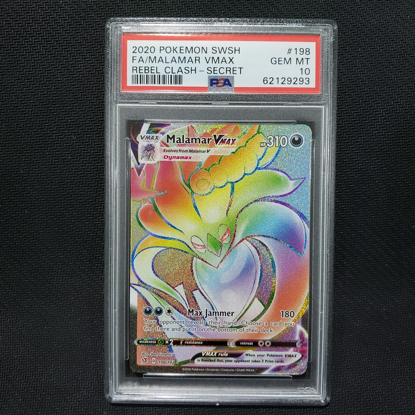 2020 Pokemon MALAMAR VMAX 198/192 [Secret Rare] [Rebel Clash] Gem Mint PSA 10 💎