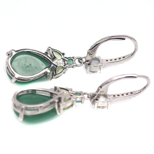 925 Argento 10x14 MM Verde Avventurina, Topazio, Peridoto, Smeraldo E Zircone - Foto 3 di 4