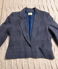 Pendleton Women's Blazer Size 14 100 Virgin Wool Plaid Blue Brown