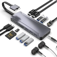 Rocketek USB C Hub with dual 4K HDMI,100WPD,TYPE-C(5Gbps),1000M RJ45... 