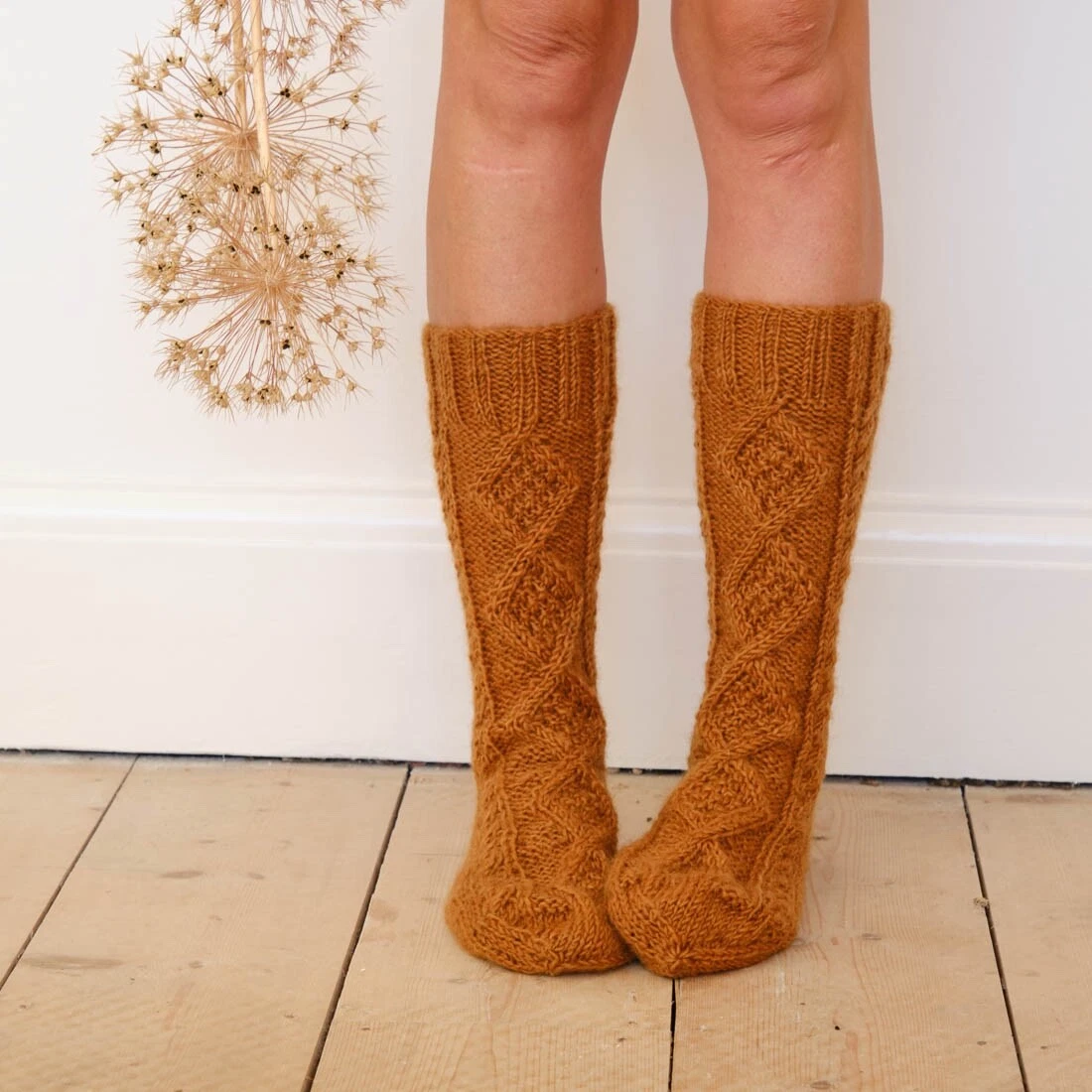 BNWT Bibico Hand Knitted Socks 100% Wool Sizes 8-10 RRP £32 Mustard/Khaki UNISEX