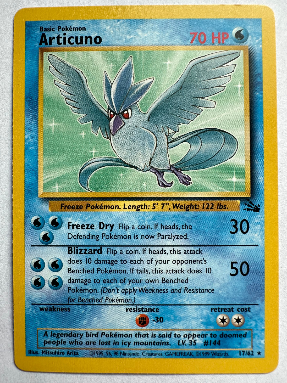 Pokémon TCG Articuno 17/62 Fossil WotC 1999 Non Holo Rare NM