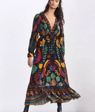 Farm Rio Tiered Maxi Dress Georgette Anthropologie Colorful VNeck Size XS NEW