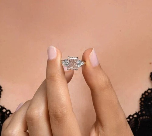 Radiant Cut 3.30Ct Lab Grown Vivid Pink Diamond Engagement Ring 14K White Gold - Picture 3 of 9