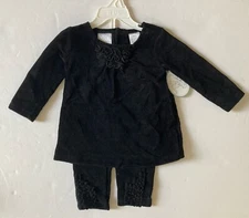 NWT Koala Baby 6M Black Ribbed Velour Top & Ruffle Cuff Leggings 3-6 Months