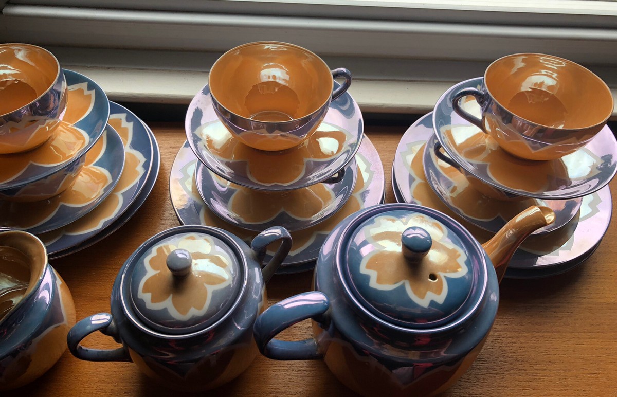 Lusterware Blue/Gold Coffee Set Made In Japan