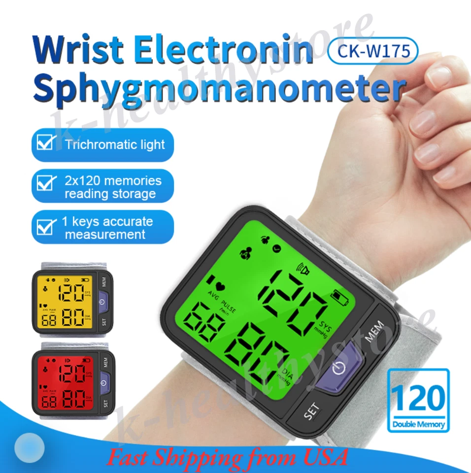 Monitor de pressão arterial de pulso automático máquina BP manguito digital frequência cardíaca LCD - Imagem 2 de 4