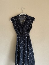 Ann Taylor Navy Polka Dot Fit And Flare Dress 0P