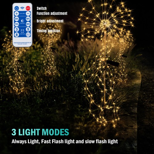 Solar Fuegos Artificiales Lights Outdoor Garden DIY Fairy Lamp 8 Modes w/ Remote - Picture 7 of 14
