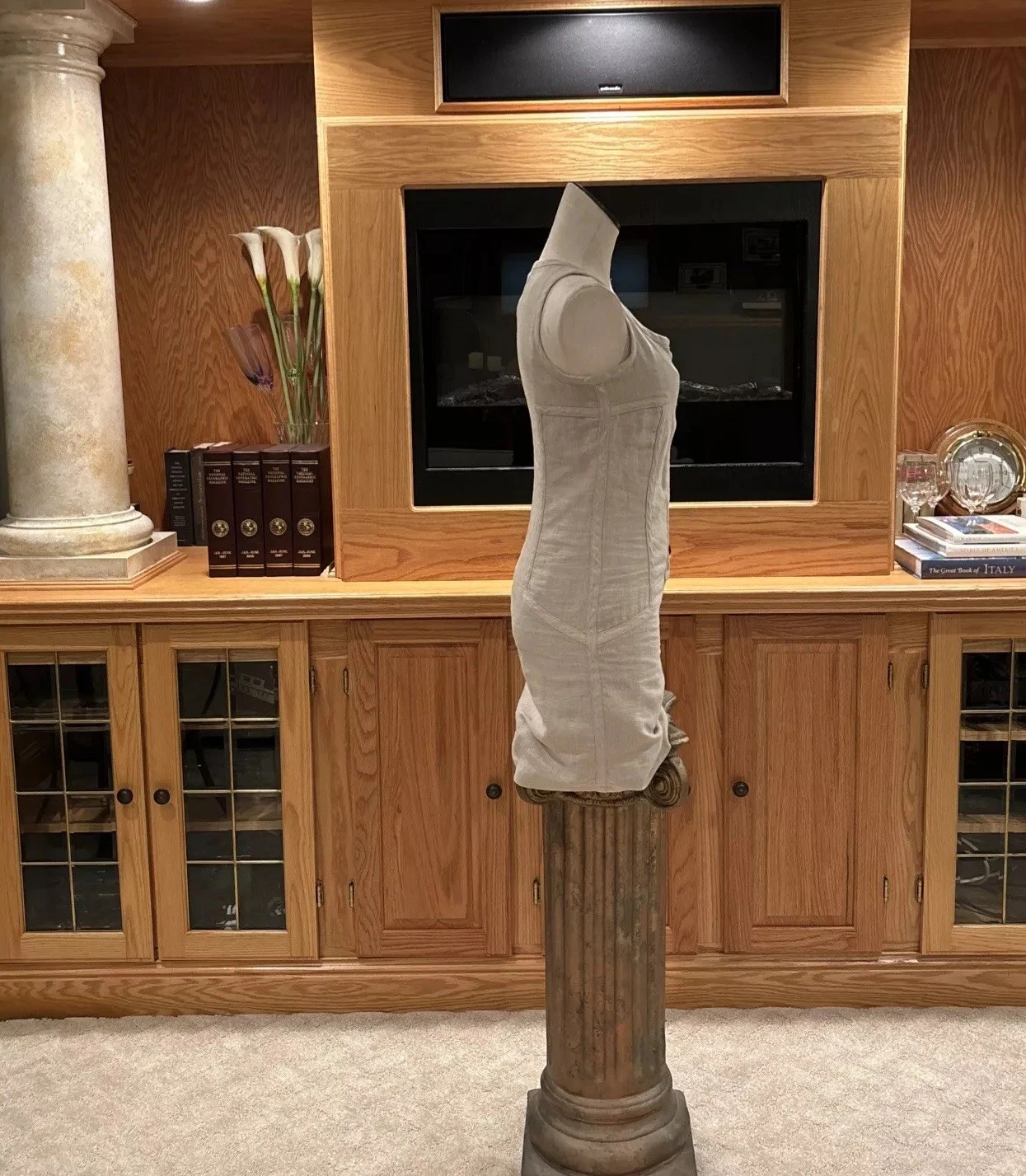 Abito Michael Kors foderato in lino naturale senza maniche aderente con cerniera davanti taglia 0