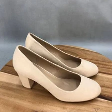Idifu Sara Pumps Womens 9 Beige Nude Block Heel Slip On Shoes Faux Leather