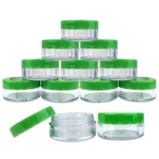 20 Pieces 10G/10ML Round Cosmetic Cream Clear Plastic Sample Pot Jars Green Lids