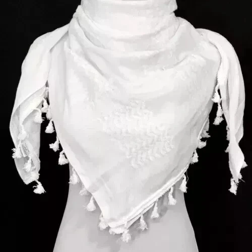 New Simple & Elegant All White Made In Palestine Arab Scarf Kufiya Arafat Cotton