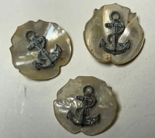 Lot of 3 Vintage 1" Mother Of Pearl Shell Buttons with US Navy Anchor Emblems