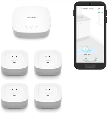 YoLink Smart Home Starter Kit: Hub & Water Leak Sensor 4 with 105dB Audio Alarm 
