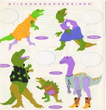 Vintage Mrs Grossmans 6" x 6" Stickers Sheet 1992 Expressions Dinosaurs